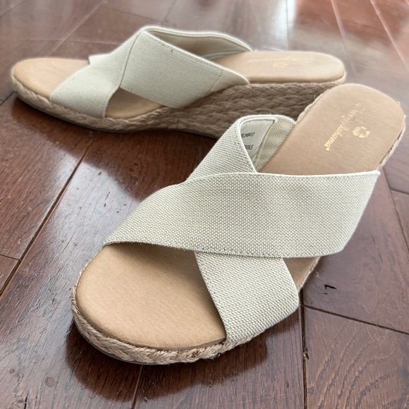 Tommy Bahama Shoes - Tommy Bahama Cream Crisscross Espadrille Wedge Slides